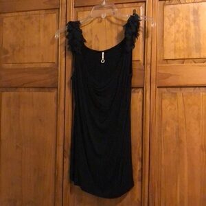 Black Feather Shoulder Cowl Neck Tank Top Small